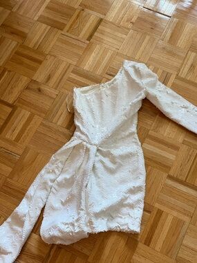 NADINE MERABI Ivory One-Shoulder Sequin Mini Dress